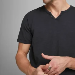 JACK & JONES Tee shirt jersey col v boutonné Homme BLEU FONCE Outlet