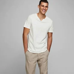 JACK & JONES Tee shirt jersey col v boutonné Homme BLANC Discount