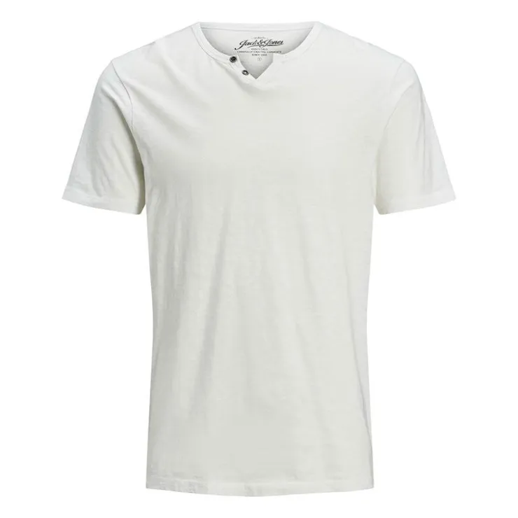 JACK & JONES Tee shirt jersey col v boutonné Homme BLANC Discount