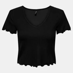ONLY Tee shirt kika crop top col v Femme NOIR Discount