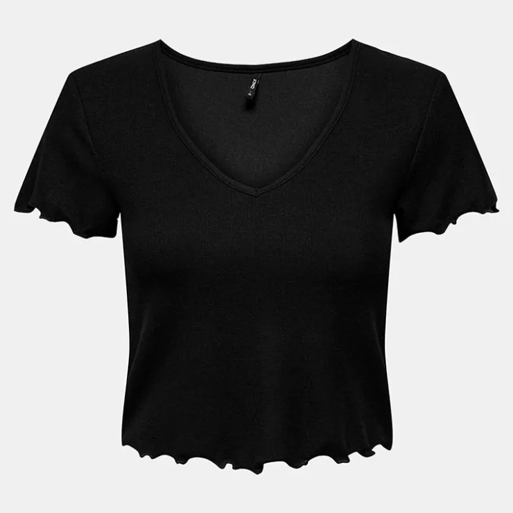 ONLY Tee shirt kika crop top col v Femme NOIR Discount