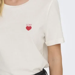 JDY Tee shirt Kitty coeur coton Femme BLANC Clearance