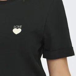 JDY Tee shirt Kitty coeur coton Femme NOIR