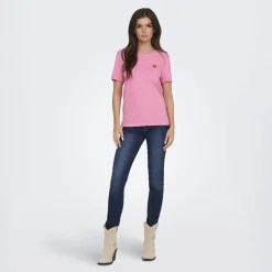 JDY Tee shirt Kitty coeur coton Femme ROSE Discount