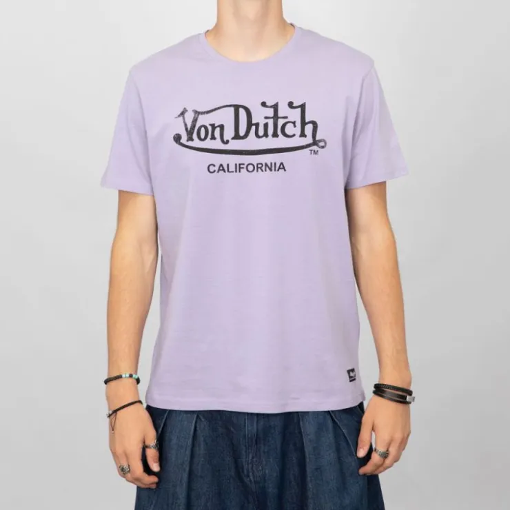 VON DUTCH Tee shirt Lila coton chiné logo noir délavé Homme VIOLET CLAIR Discount