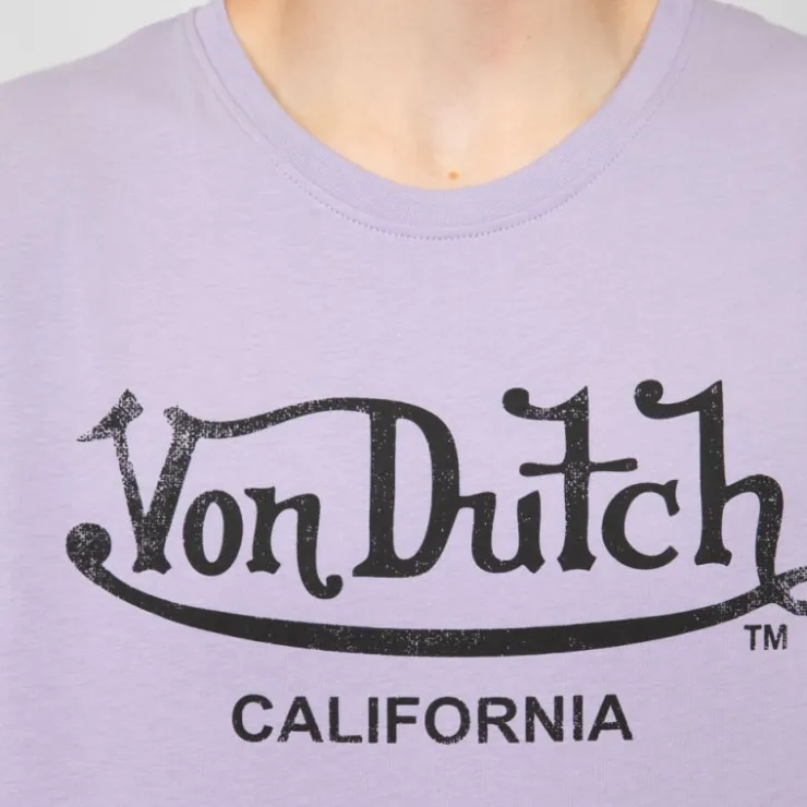 VON DUTCH Tee shirt Lila coton chiné logo noir délavé Homme VIOLET CLAIR Discount