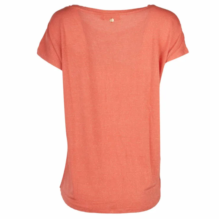 DEELUXE 74 Tee shirt liseré doré fluide à manches courtes Femme ORANGE New