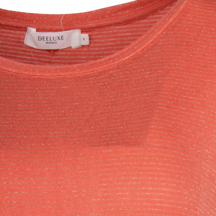 DEELUXE 74 Tee shirt liseré doré fluide à manches courtes Femme ORANGE New