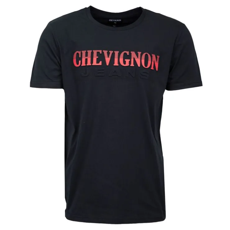 CHEVIGNON Tee shirt logo rayé en coton Homme NOIR Sale