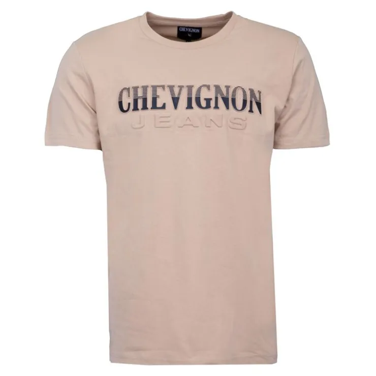 CHEVIGNON Tee shirt logo rayé en coton Homme BEIGE
