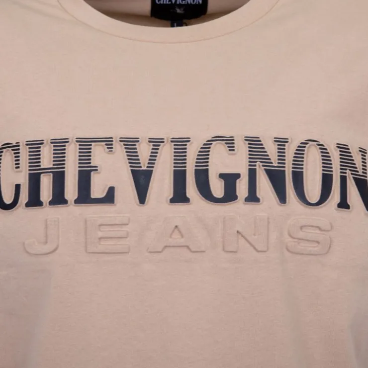 CHEVIGNON Tee shirt logo rayé en coton Homme BEIGE