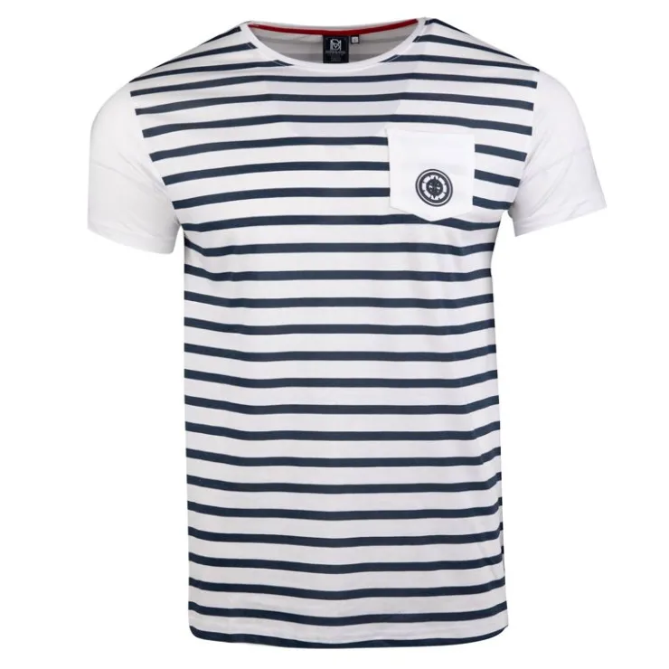 BLAGGIO Tee shirt macnhes courtes marinière mupy Homme BLANC Sale