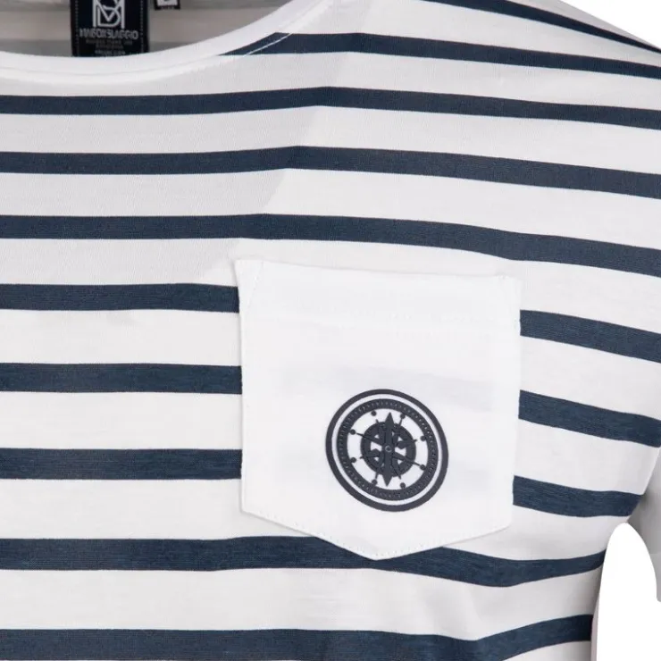 BLAGGIO Tee shirt macnhes courtes marinière mupy Homme BLANC Sale