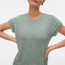 VERO MODA Tee shirt maille Brianna col rond Femme VERT Hot