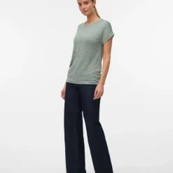 VERO MODA Tee shirt maille Brianna col rond Femme VERT Hot