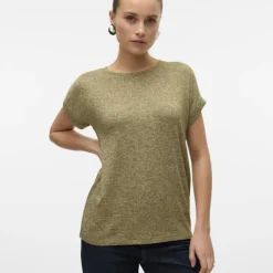 VERO MODA Tee shirt maille chiné Brianna manches retroussées Femme KAKI Hot