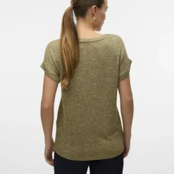VERO MODA Tee shirt maille chiné Brianna manches retroussées Femme KAKI Hot
