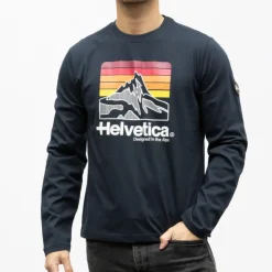 HELVETICA Tee shirt manche longue monaco Homme BLEU FONCE Outlet