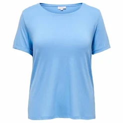 ONLY CARMAKOMA Tee shirt manches courtes retroussées col rond Femme BLEU Sale