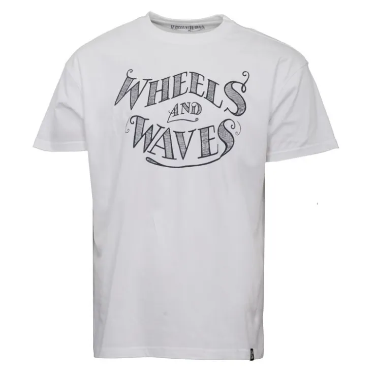 WHEELS AND WAVES Tee shirt manches courtes imprimé manuscript blau marine Homme BLANC Clearance