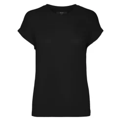 VERO MODA Tee shirt manches courtes à revers maille fine col rond Brianna Femme NOIR Discount