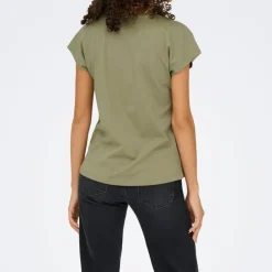 ONLY Tee shirt manches courtes col V bouche coeur brodé onlamber Femme KAKI Sale