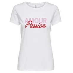 ONLY Tee shirt manches courtes en coton amour passion Femme ROSE Outlet