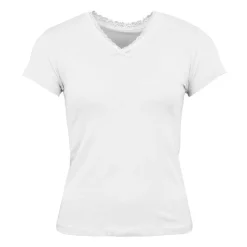 LULU CASTAGNETTE Tee shirt manches courtes col V dentelles lona Femme BLANC Best