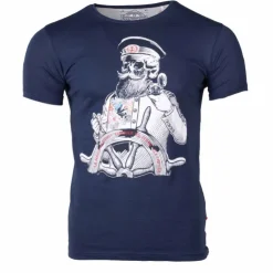 BLAGGIO Tee shirt manches courtes imprime coton doux Capitaine maxwell assor 24 Homme BLEU FONCE Hot