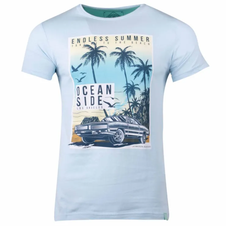 BLAGGIO Tee shirt manches courtes imprime coton doux Los Angeles mao assor 24 Homme BLEU CLAIR Hot