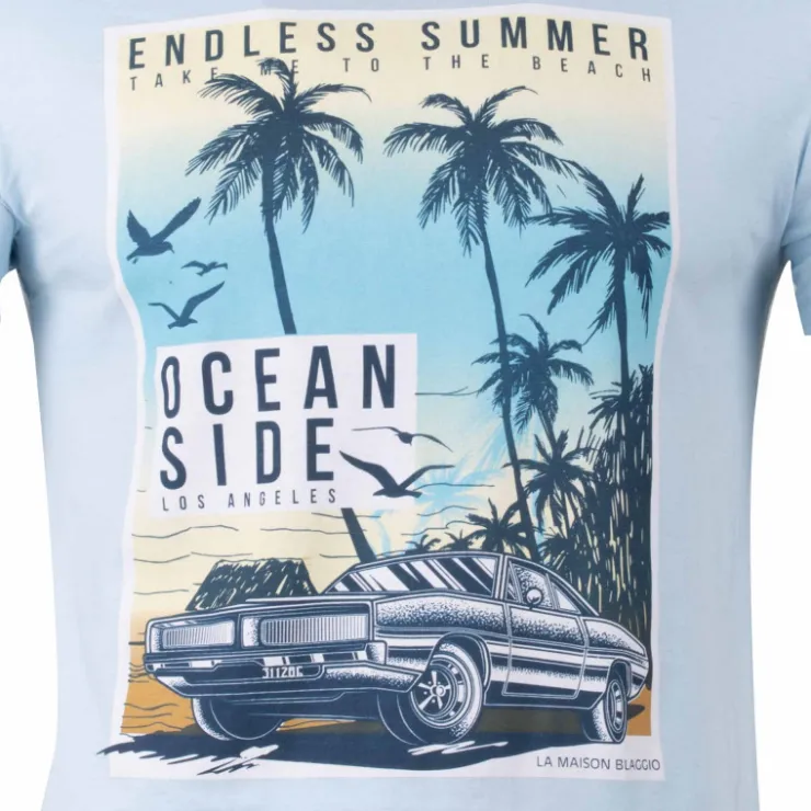 BLAGGIO Tee shirt manches courtes imprime coton doux Los Angeles mao assor 24 Homme BLEU CLAIR Hot