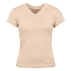 LULU CASTAGNETTE Tee shirt manches courtes col V dentelles lona Femme MARRON CLAIR Hot