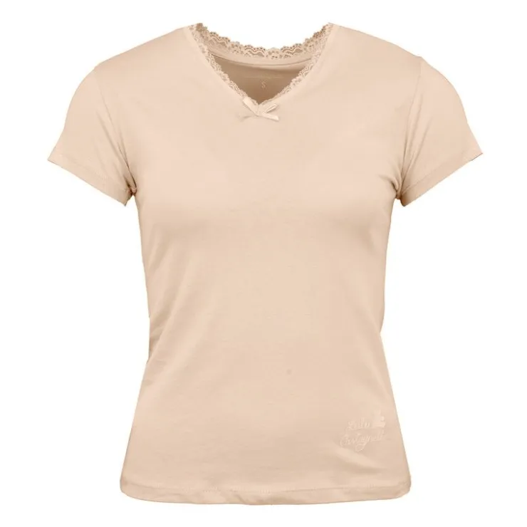 LULU CASTAGNETTE Tee shirt manches courtes col V dentelles lona Femme MARRON CLAIR Hot