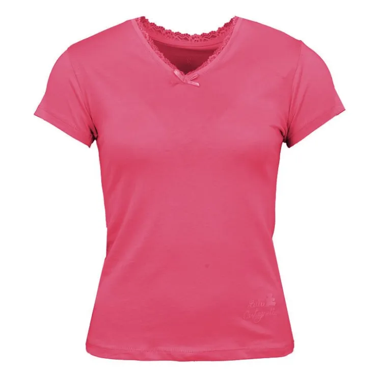 LULU CASTAGNETTE Tee shirt manches courtes col V dentelles lona Femme ROSE