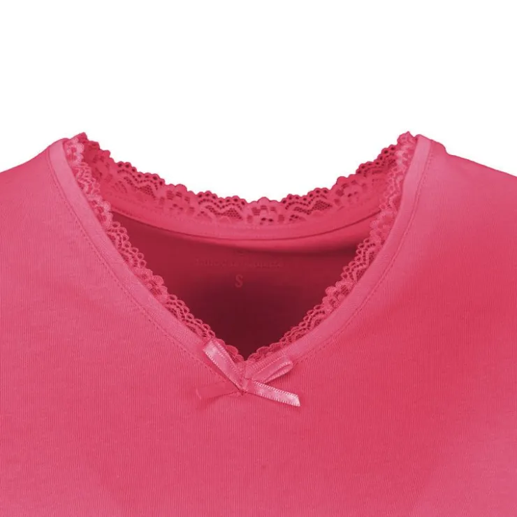 LULU CASTAGNETTE Tee shirt manches courtes col V dentelles lona Femme ROSE
