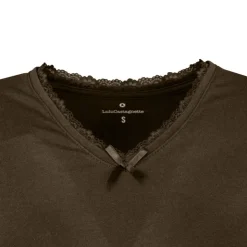 LULU CASTAGNETTE Tee shirt manches courtes col V dentelles lona Femme KAKI