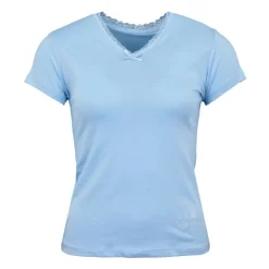 LULU CASTAGNETTE Tee shirt manches courtes col V dentelles lona Femme BLEU CLAIR New