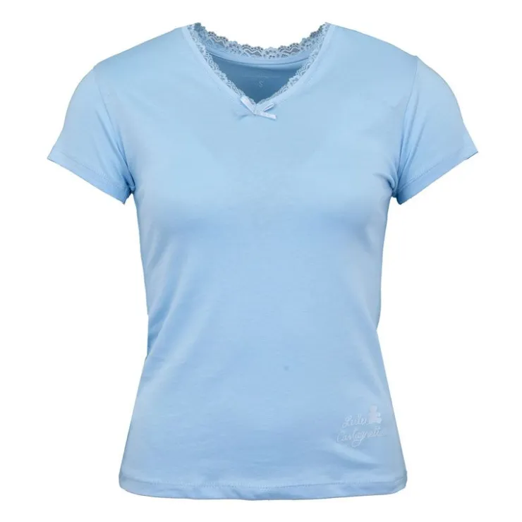 LULU CASTAGNETTE Tee shirt manches courtes col V dentelles lona Femme BLEU CLAIR New