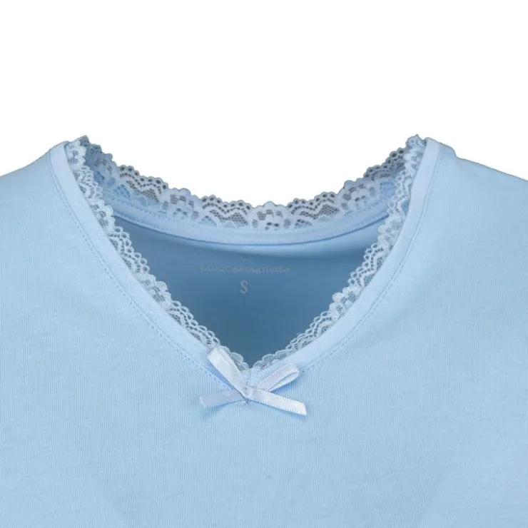 LULU CASTAGNETTE Tee shirt manches courtes col V dentelles lona Femme BLEU CLAIR New