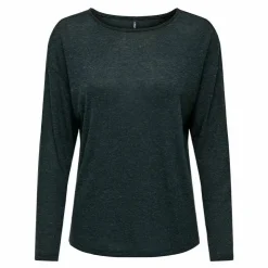 ONLY Tee shirt manches longues col rond maille fine Femme VERT FONCE