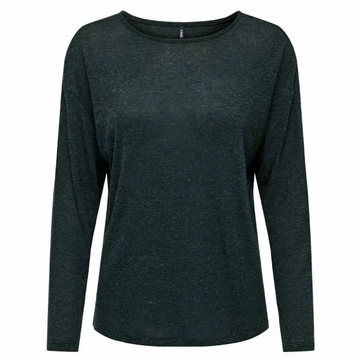 ONLY Tee shirt manches longues col rond maille fine Femme VERT FONCE