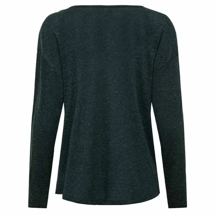 ONLY Tee shirt manches longues col rond maille fine Femme VERT FONCE