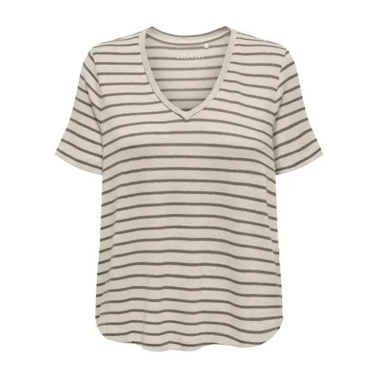 ONLY Tee shirt Manu rayé col v maille Femme MARRON Online