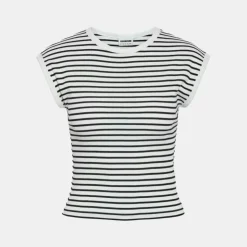 NOISY MAY Tee shirt marinière Judy coton bio slim fit Femme BLANC Hot