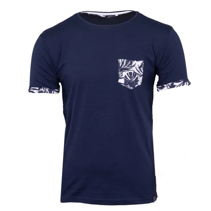 BLAGGIO Tee shirt melzac manches à revers imprimé tropical Homme BLEU FONCE Sale