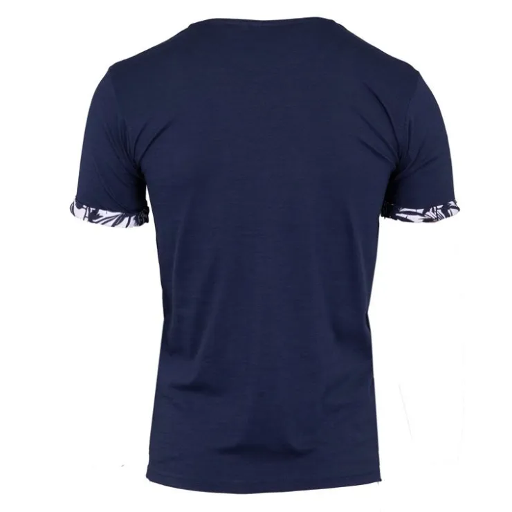 BLAGGIO Tee shirt melzac manches à revers imprimé tropical Homme BLEU FONCE Sale