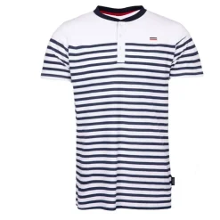 BLAGGIO Tee shirt murphy marinière avec col boutonné Homme BLANC Clearance