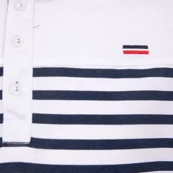 BLAGGIO Tee shirt murphy marinière avec col boutonné Homme BLANC Clearance