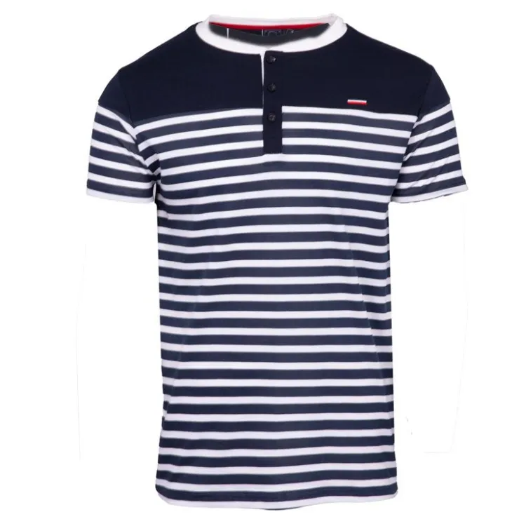 BLAGGIO Tee shirt murphy marinière avec col boutonné Homme BLEU FONCE Hot