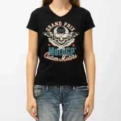 VON DUTCH Tee shirt col v jersey moto gp Grand Prix Femme NOIR Online